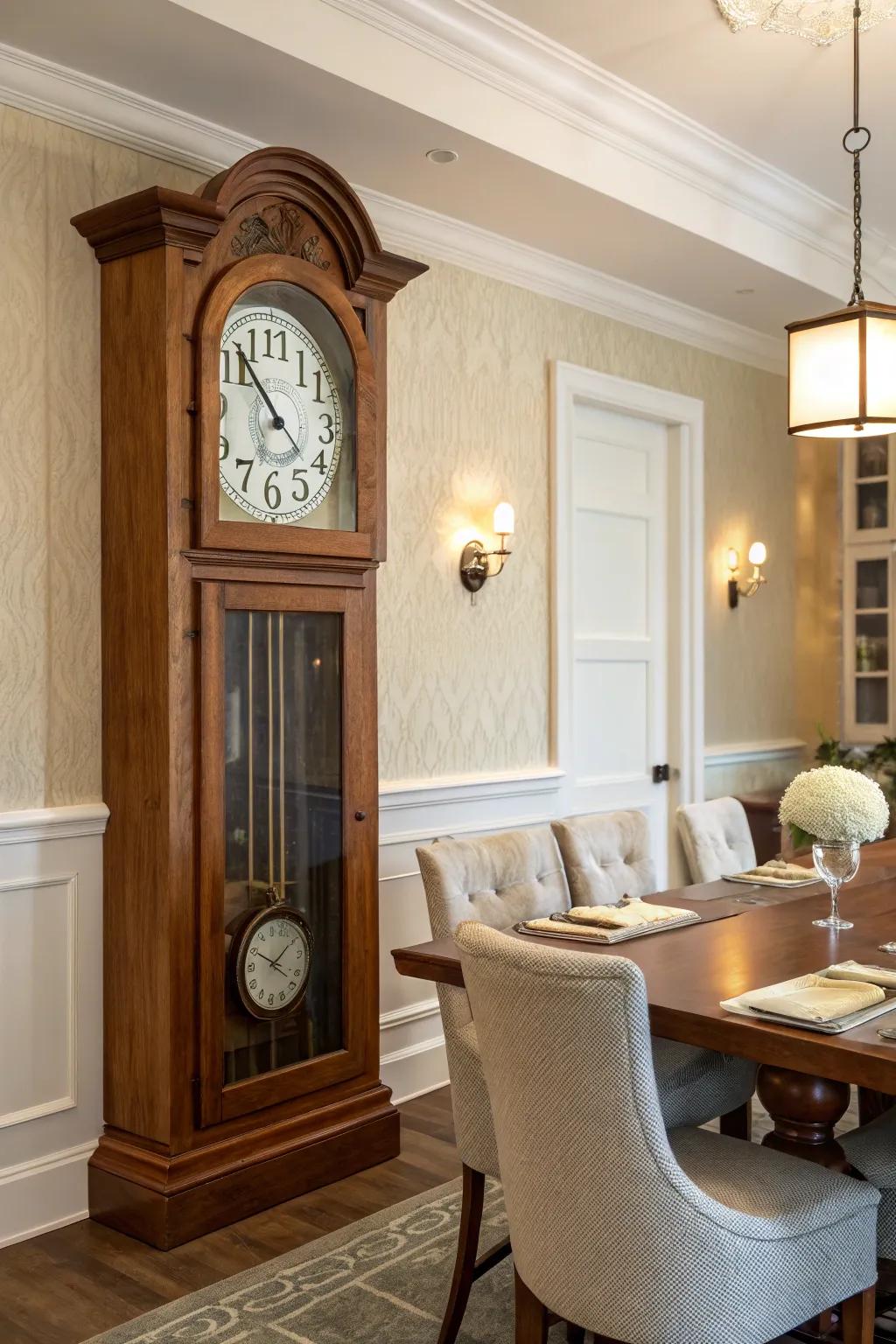 A wall clock adds a timeless touch to any room.