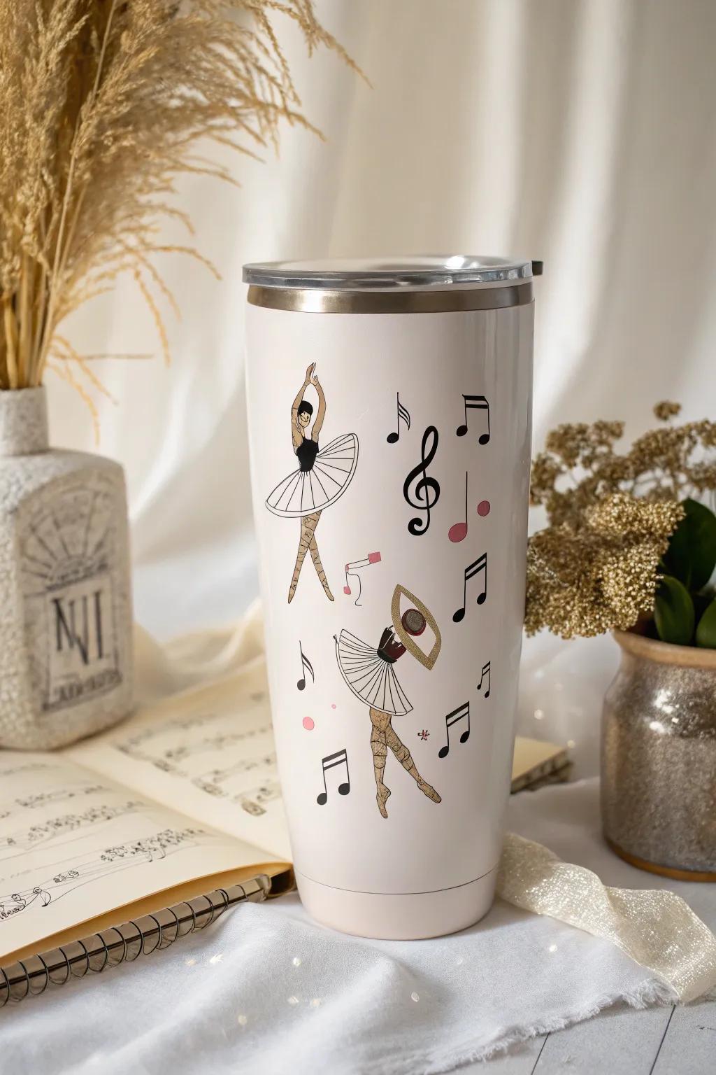 Elevate your tumbler's style with enchanting dance-themed stickers that celebrate elegance and movement.
