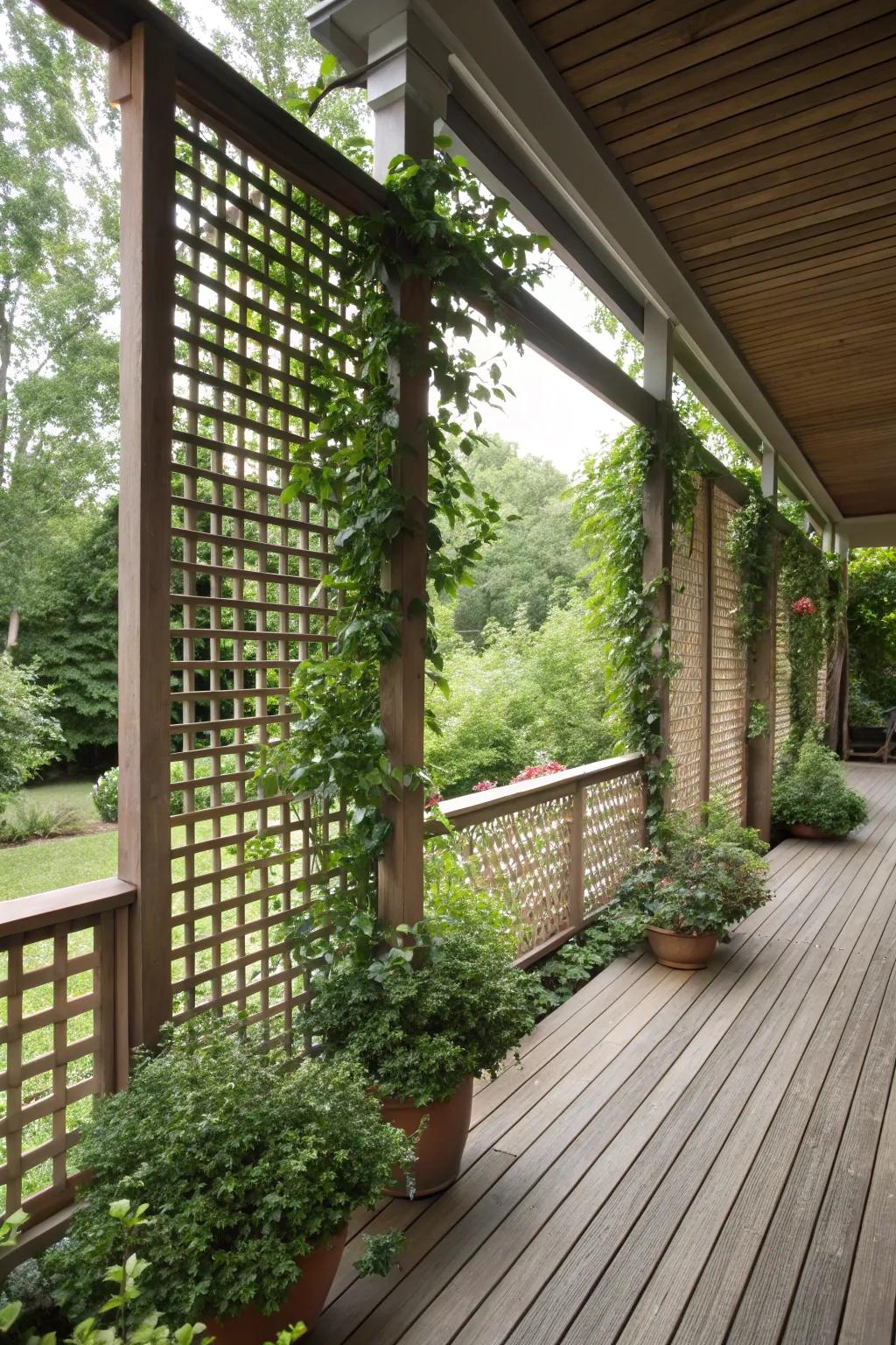 Privacy screens ensure seclusion and enhance deck aesthetics.