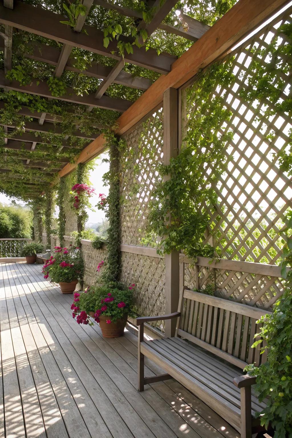 Lattice panels bring structure and style while shading your deck.