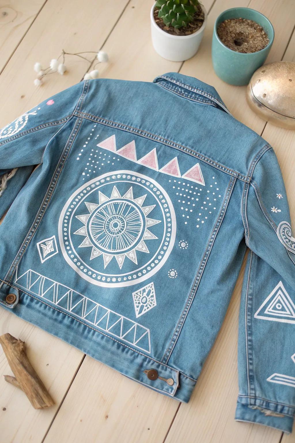 Elevate your denim game with geometric artistry - where structure meets creativity in perfect harmony.