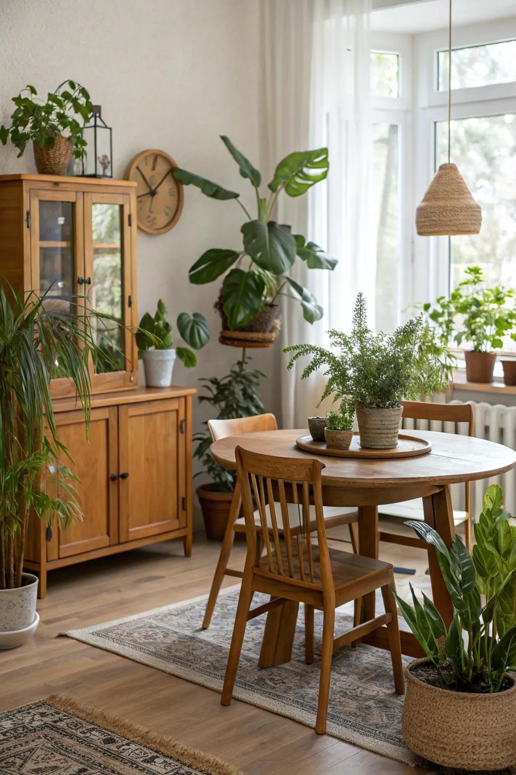 Natural elements bring warmth and texture to the dining room.