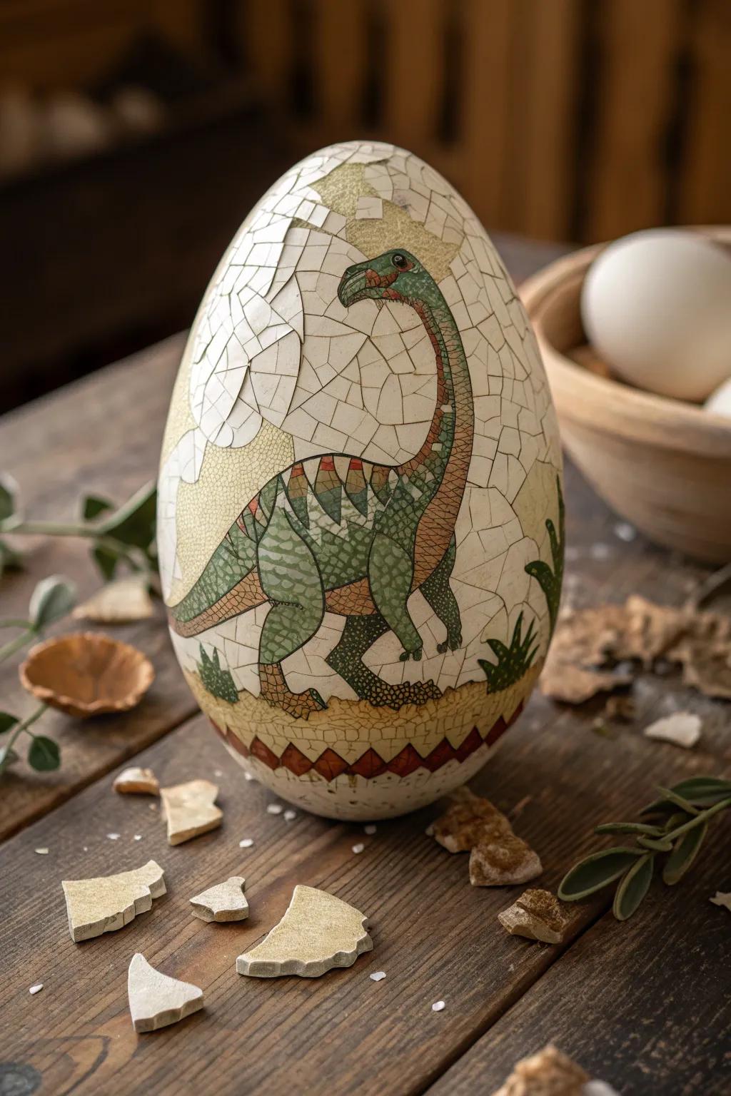 Transform ordinary eggs into a prehistoric masterpiece with dinosaur eggshell mosaics!