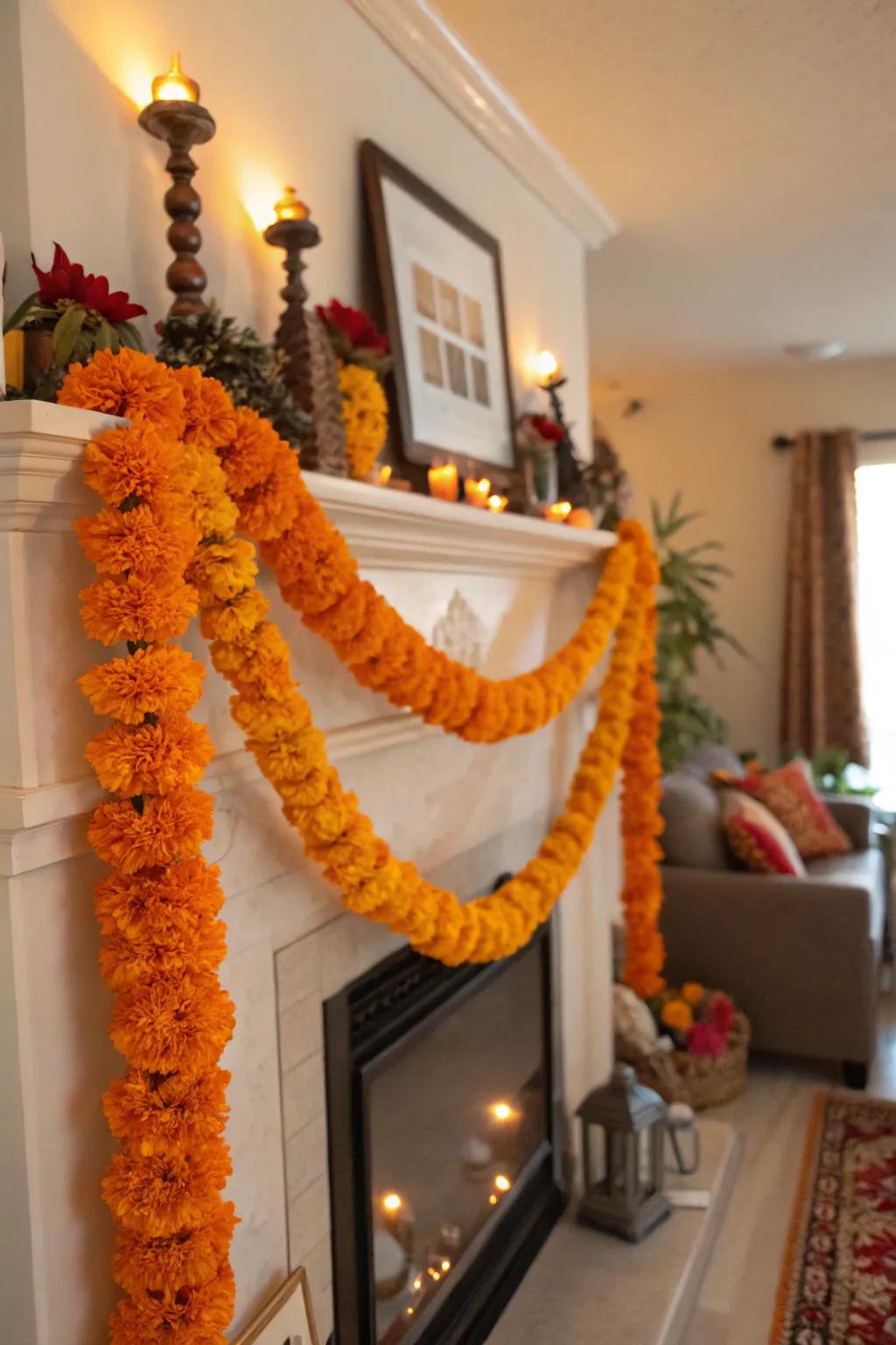 Brighten your home with a fabric marigold garland.