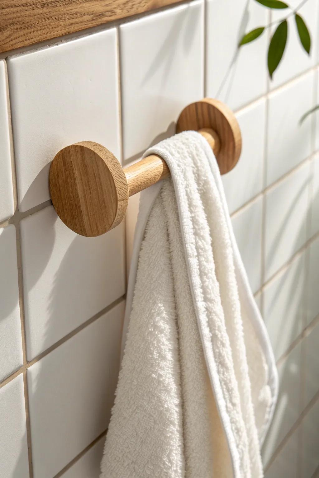 Elevate your bathroom aesthetics with minimalist towel hooks for a touch of style and simplicity.