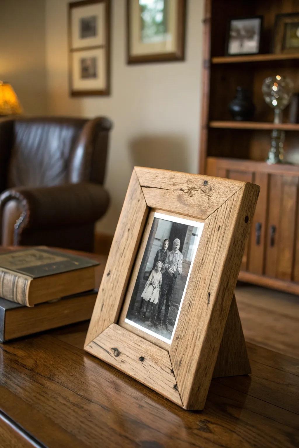Craft a timeless gift: A rustic wooden photo frame for cherished memories.