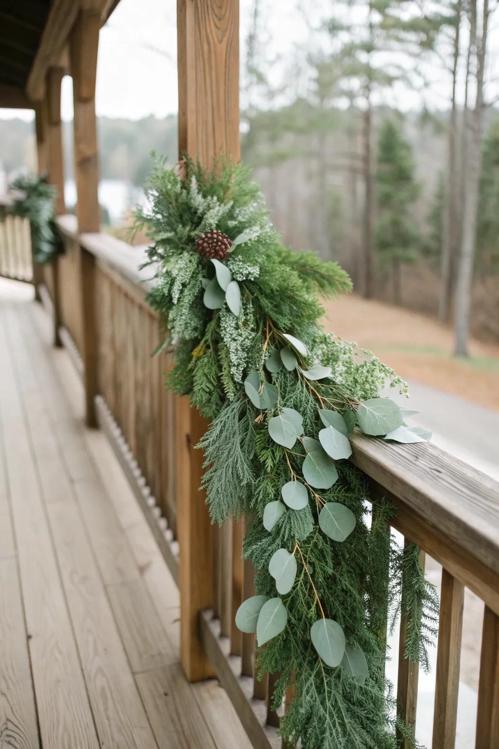 Embrace the season with handcrafted greenery swags for a touch of natural elegance on your porch.