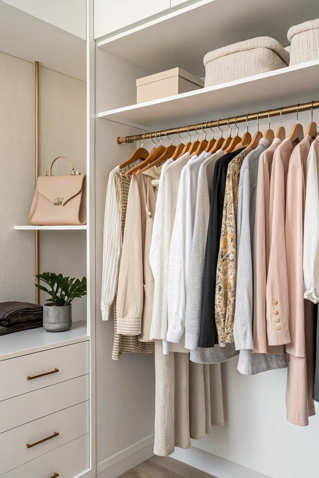 Minimalist rods create a sleek, uncluttered look in small closets.