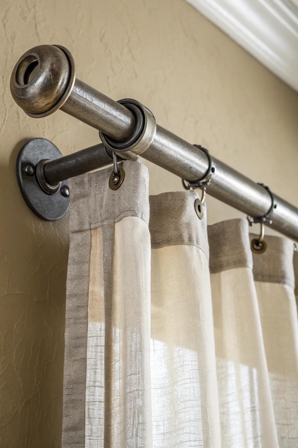 Transform your space with a touch of industrial elegance using metal conduit curtain rods.