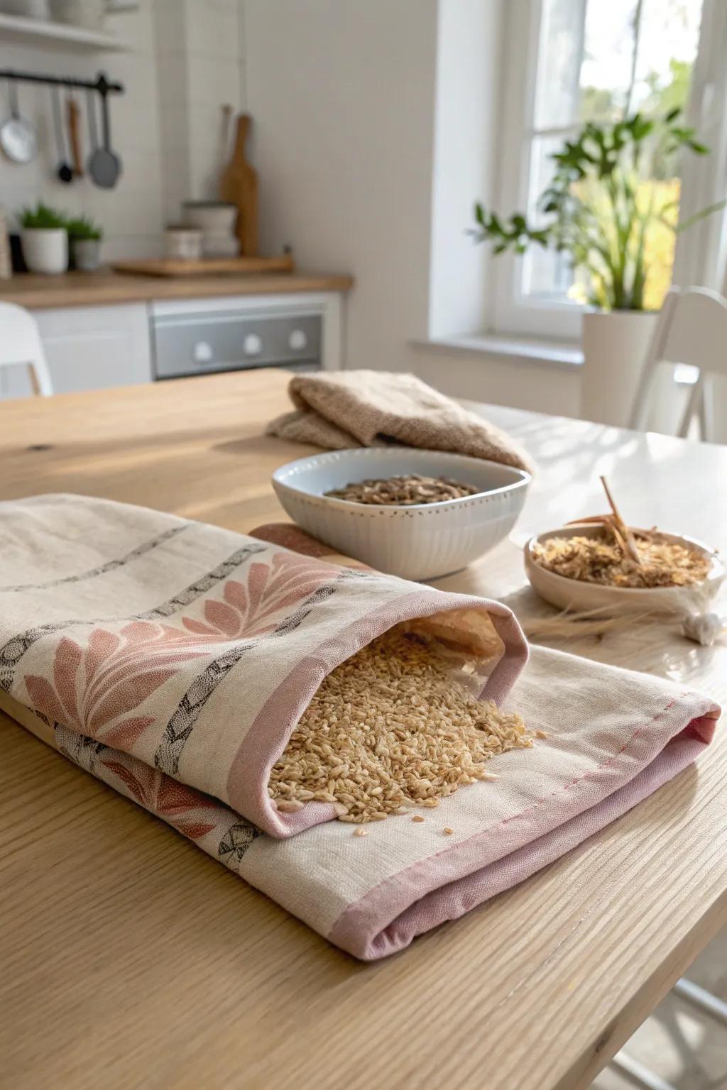 Cozy up with this elegant DIY tea towel heating pad – where minimalist design meets warm comfort.