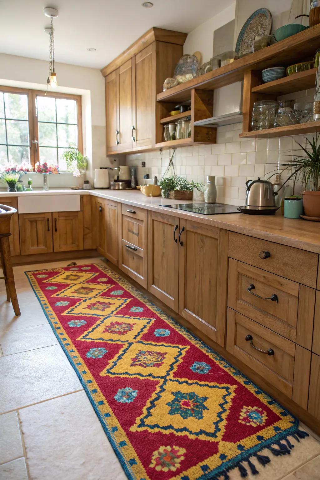 A rug adds a cozy touch and can be a great focal point in the kitchen.