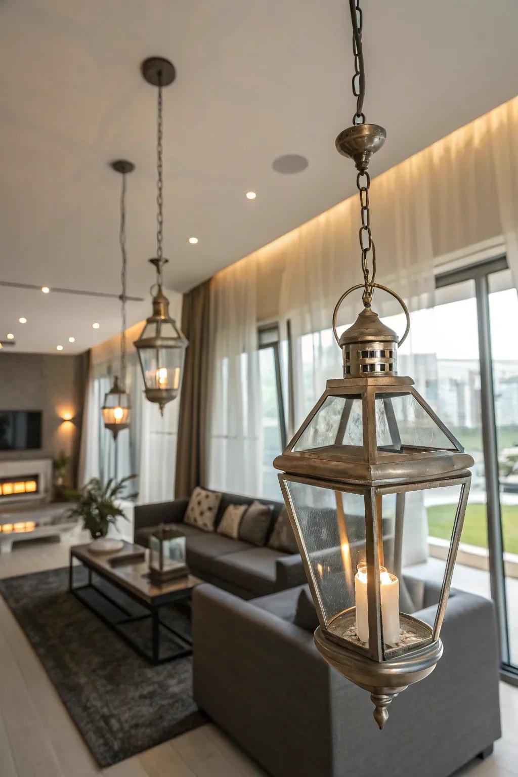 Metallic lanterns add sophistication and shine to modern decor.