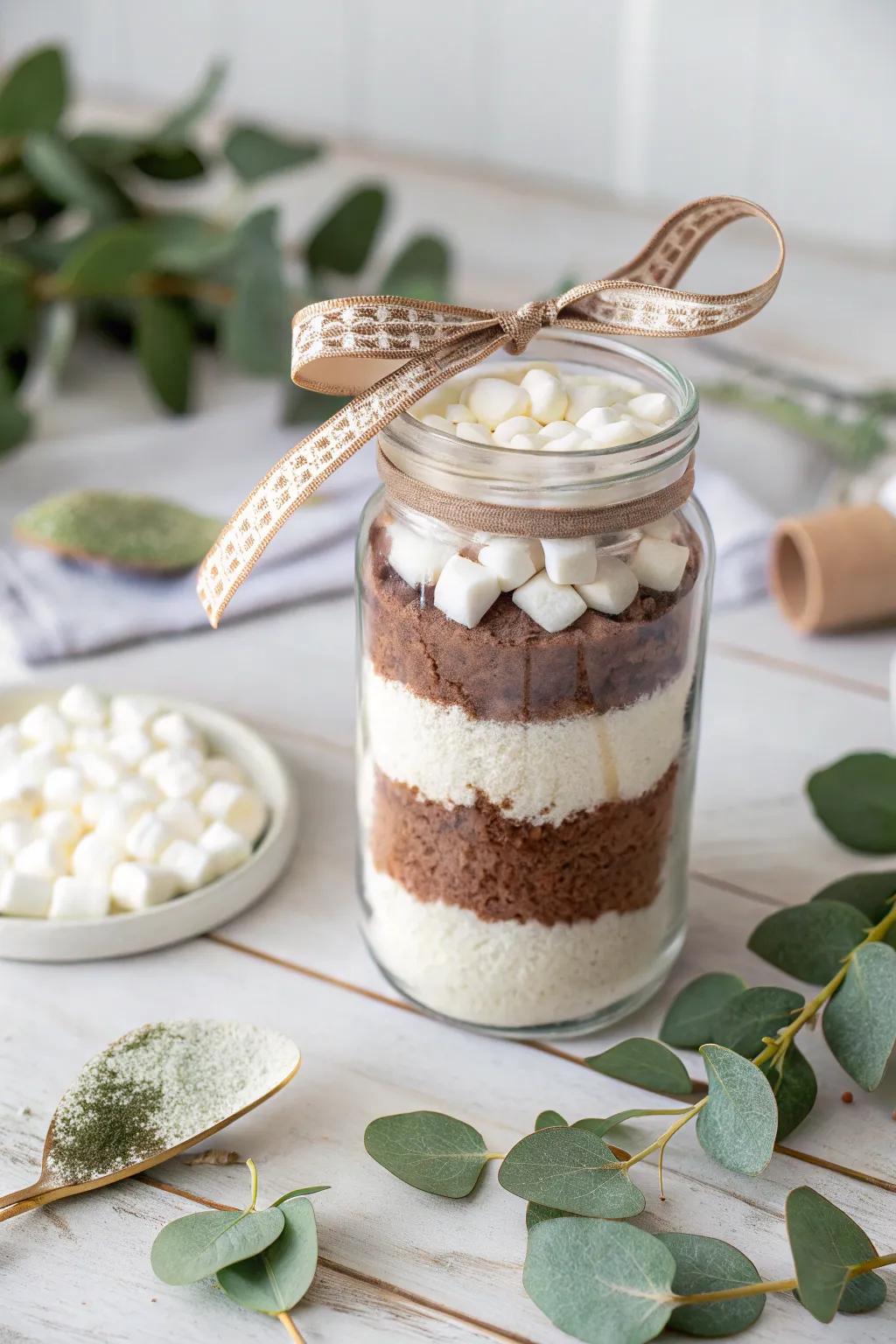 Gift warmth and joy with this charming DIY hot cocoa mix in a jar, perfect for last-minute holiday giving.