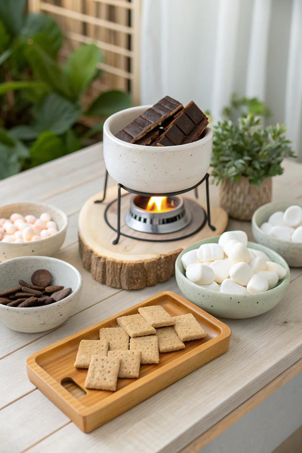 Elevate your movie night with a chic DIY s'mores station—where Scandinavian simplicity meets sweet indulgence.