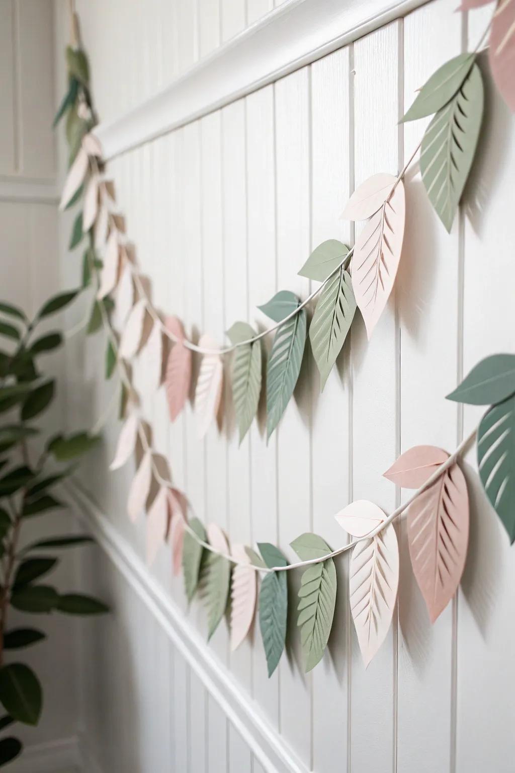 Transform your space with a touch of nature using this elegant leafy paper garland, perfect for minimalist and boho-inspired interiors.