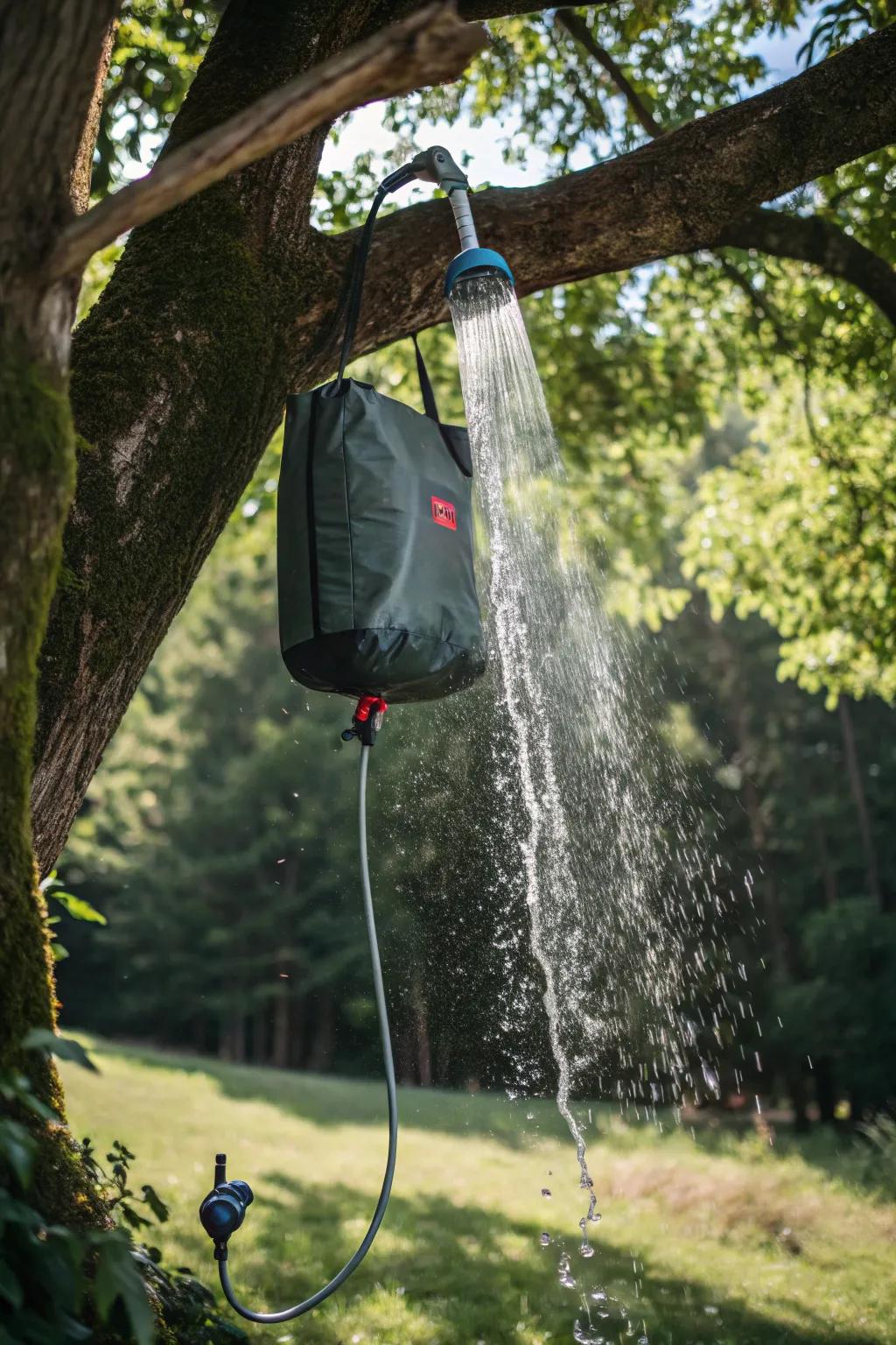 A simple yet effective portable shower bag with hose.