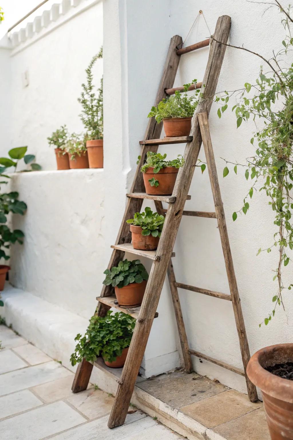 Transform your garden with a touch of rustic elegance using a repurposed ladder trellis.