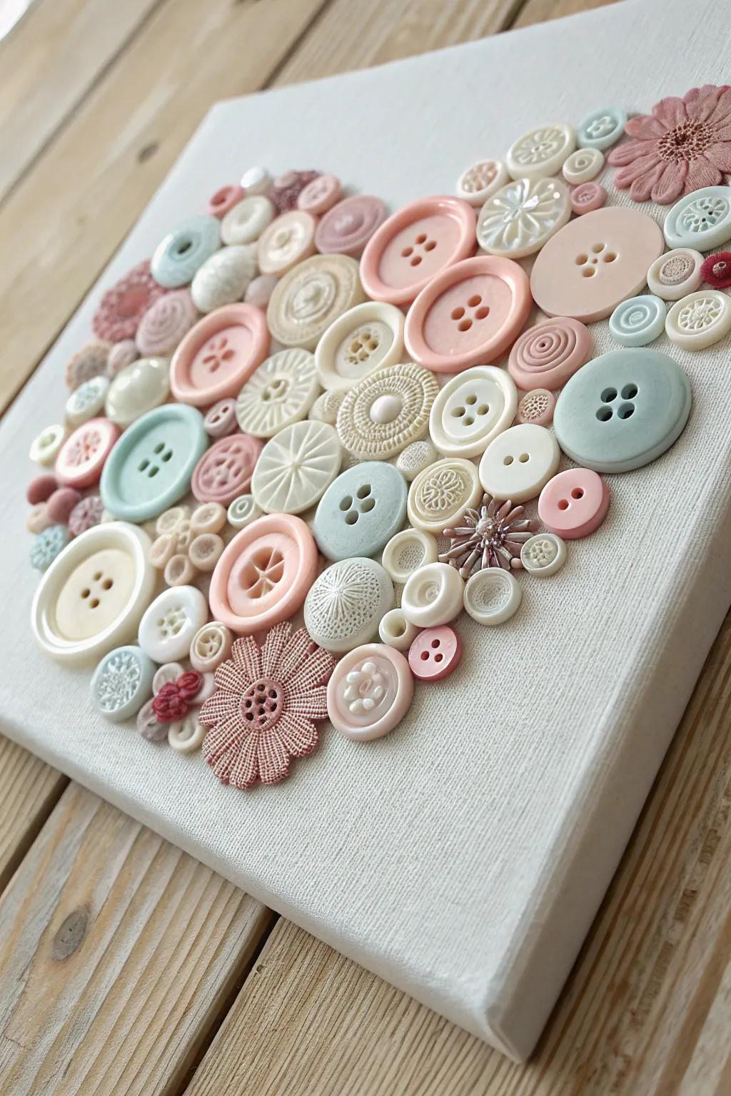 Transform a button collection into stunning wall art that tells a story of creativity and nostalgia.