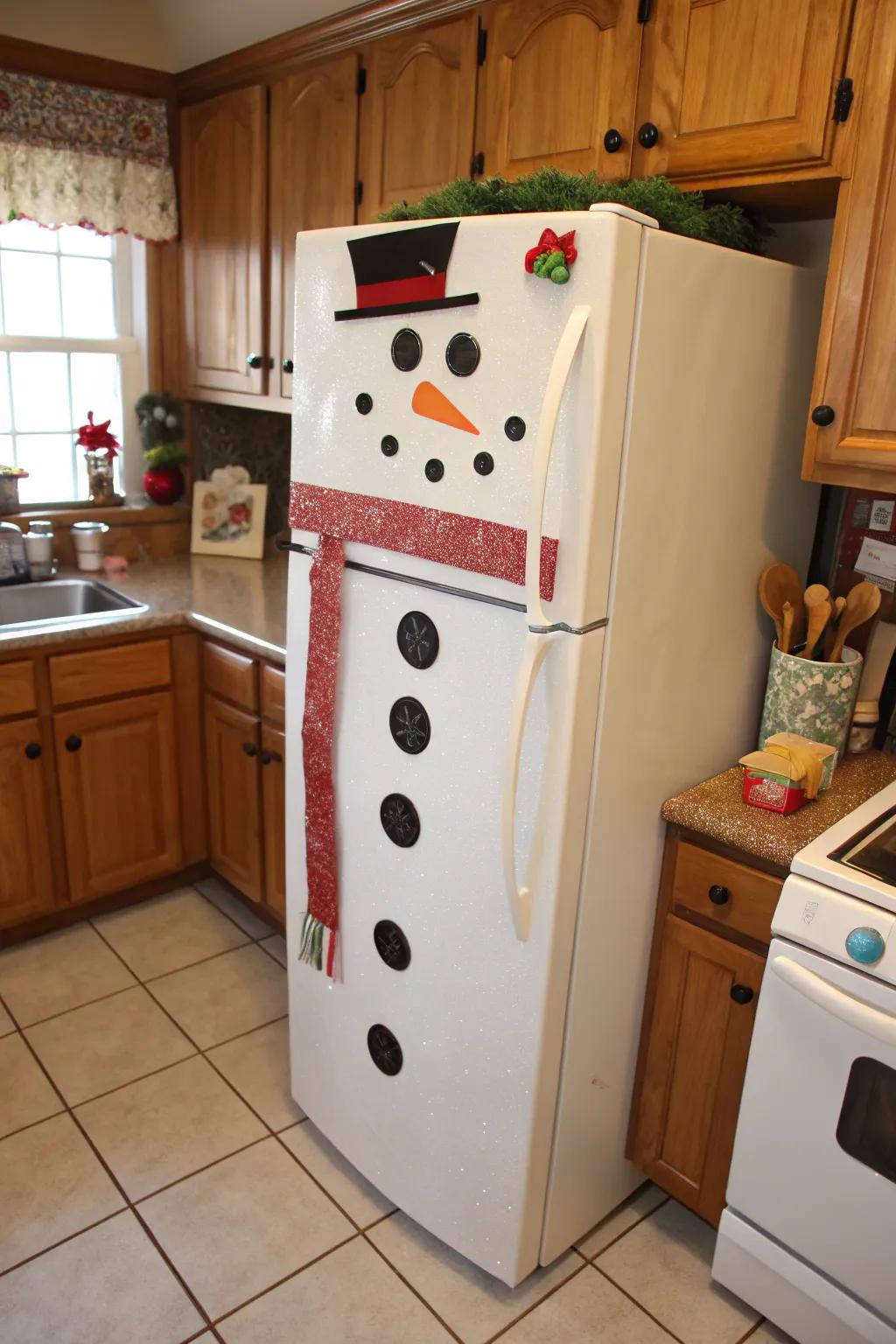 Turn your fridge into a fun snowman for the season!