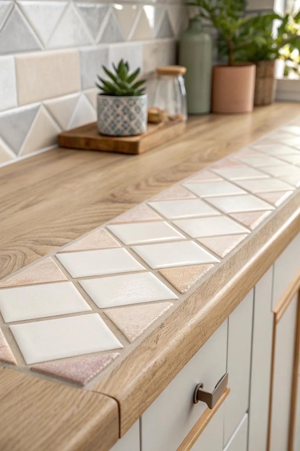 Transform your kitchen with the elegance of diagonal tiles, where minimalism meets craftsmanship.