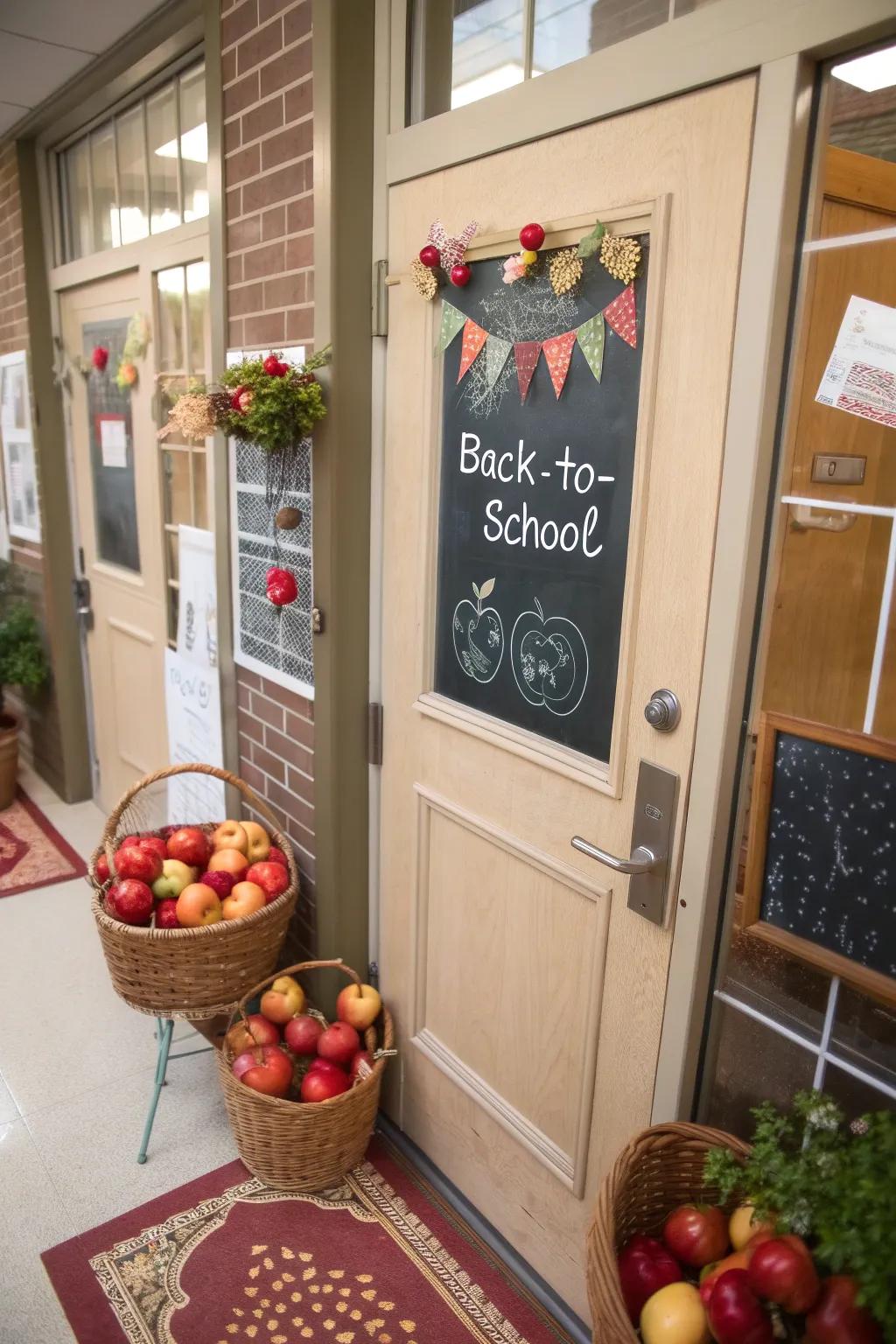 A fun and educational back to school themed door.