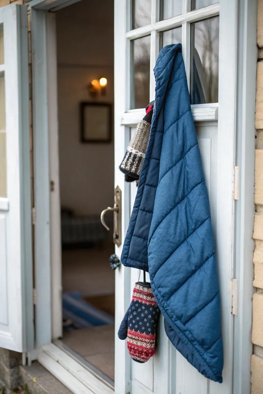 A cozy door inspired by snowsuit adventures.