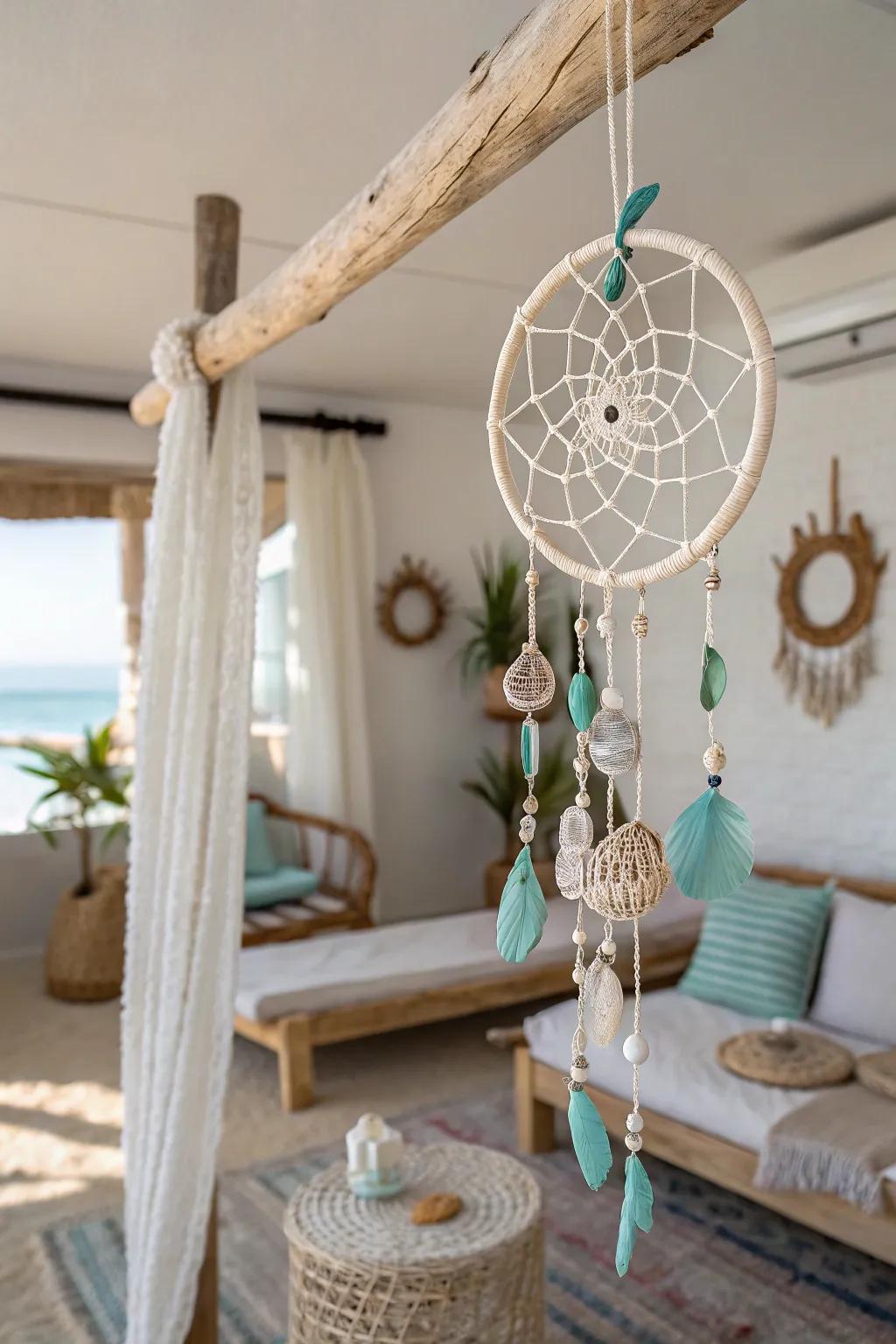 Bring coastal charm to your decor with this ocean-inspired dream catcher.