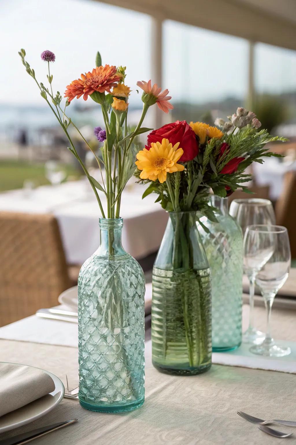 Stunning recycled glass vases showcasing the charm of eco-friendly decor.