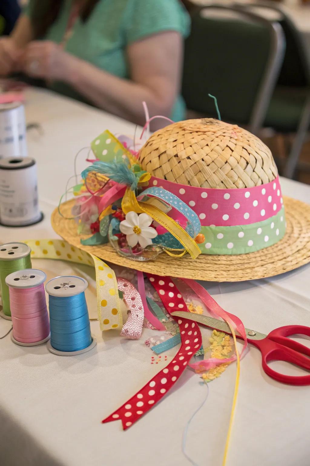 A radiant Easter bonnet adorned with beautiful ribbons.