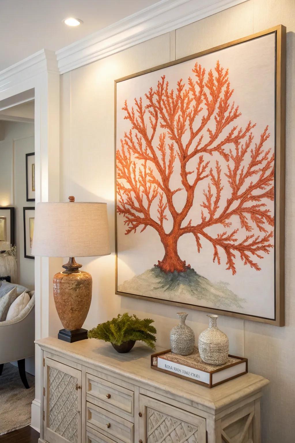 Enhance your space with the vibrant hues of an orange coral painting.