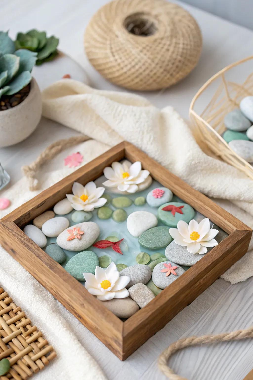 Create serenity with this charming pebble pond art—a perfect blend of nature and creativity for little hands!