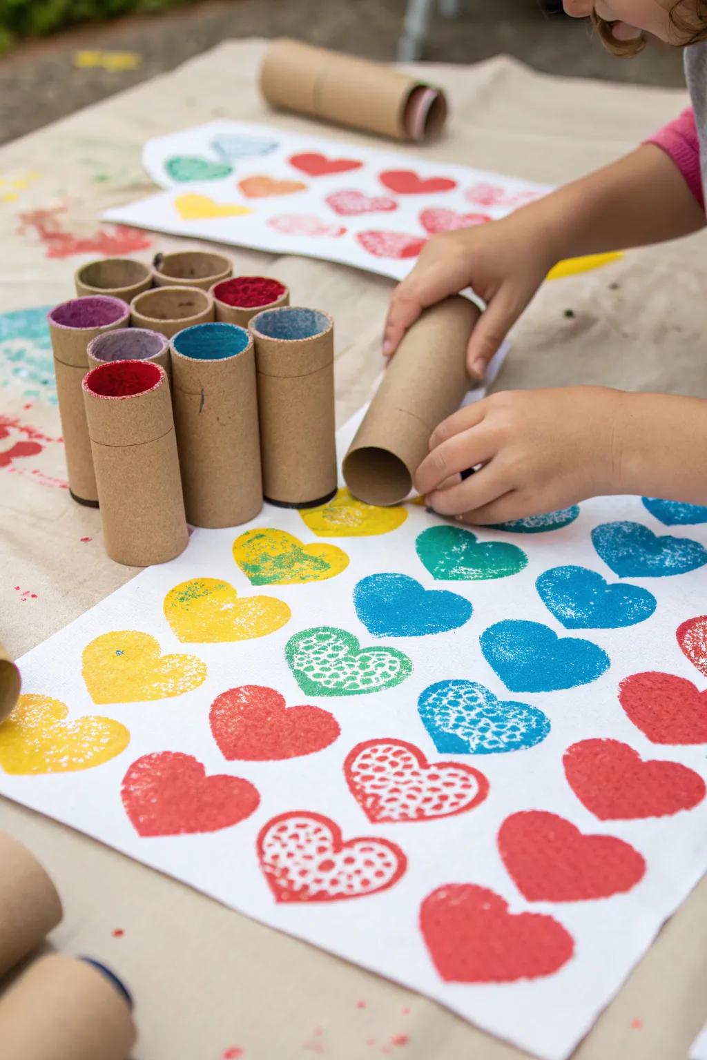 Cardboard tubes make bold, simple stamps with everyday materials.