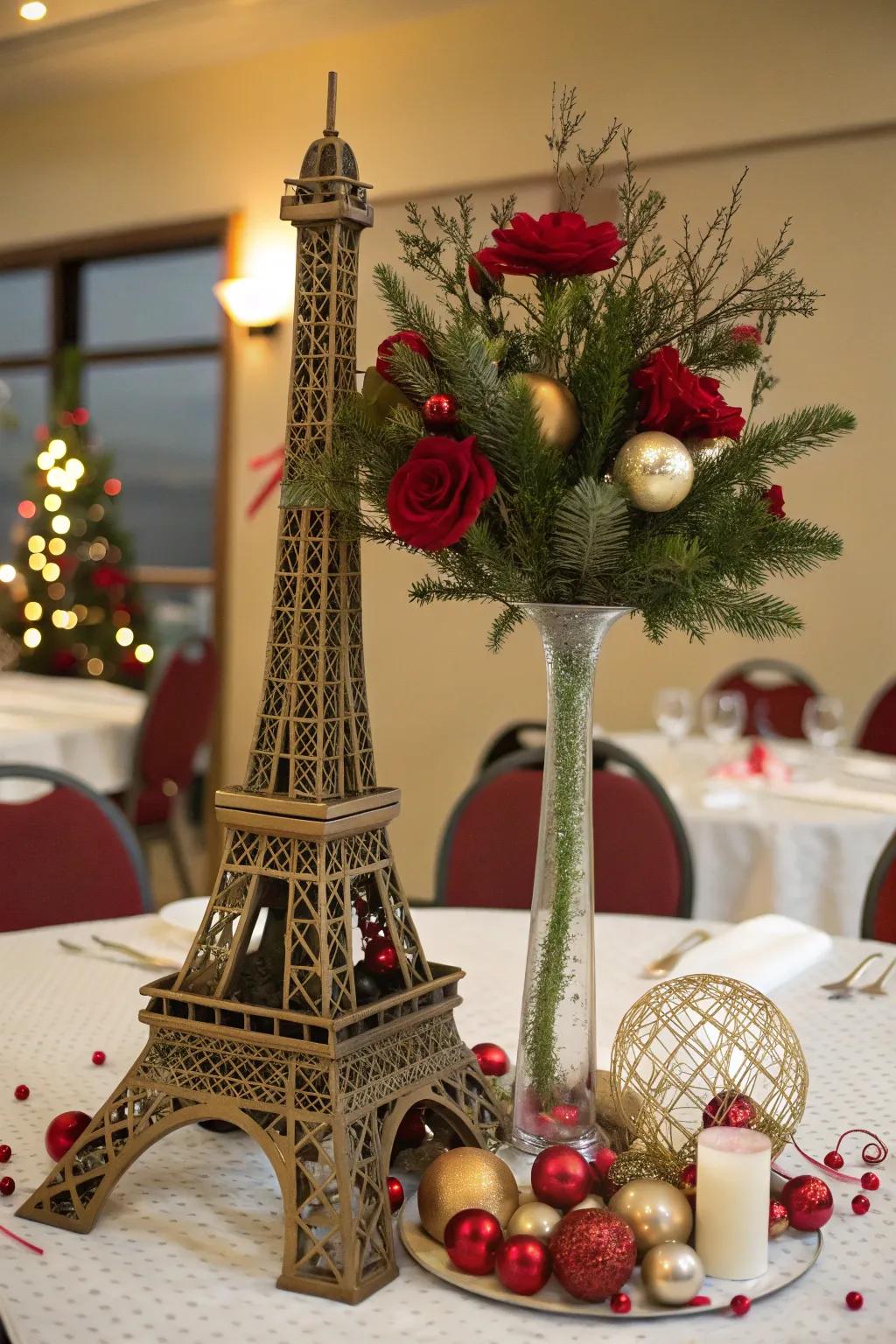 Ornaments in the vase create a festive and cheerful holiday decoration.