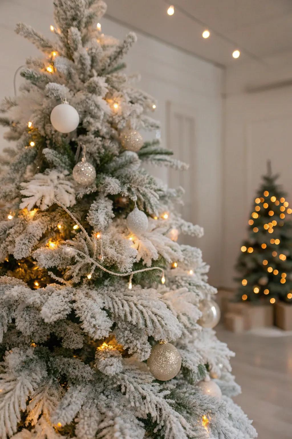 A flocked tree brings snowy charm to your holiday decor.