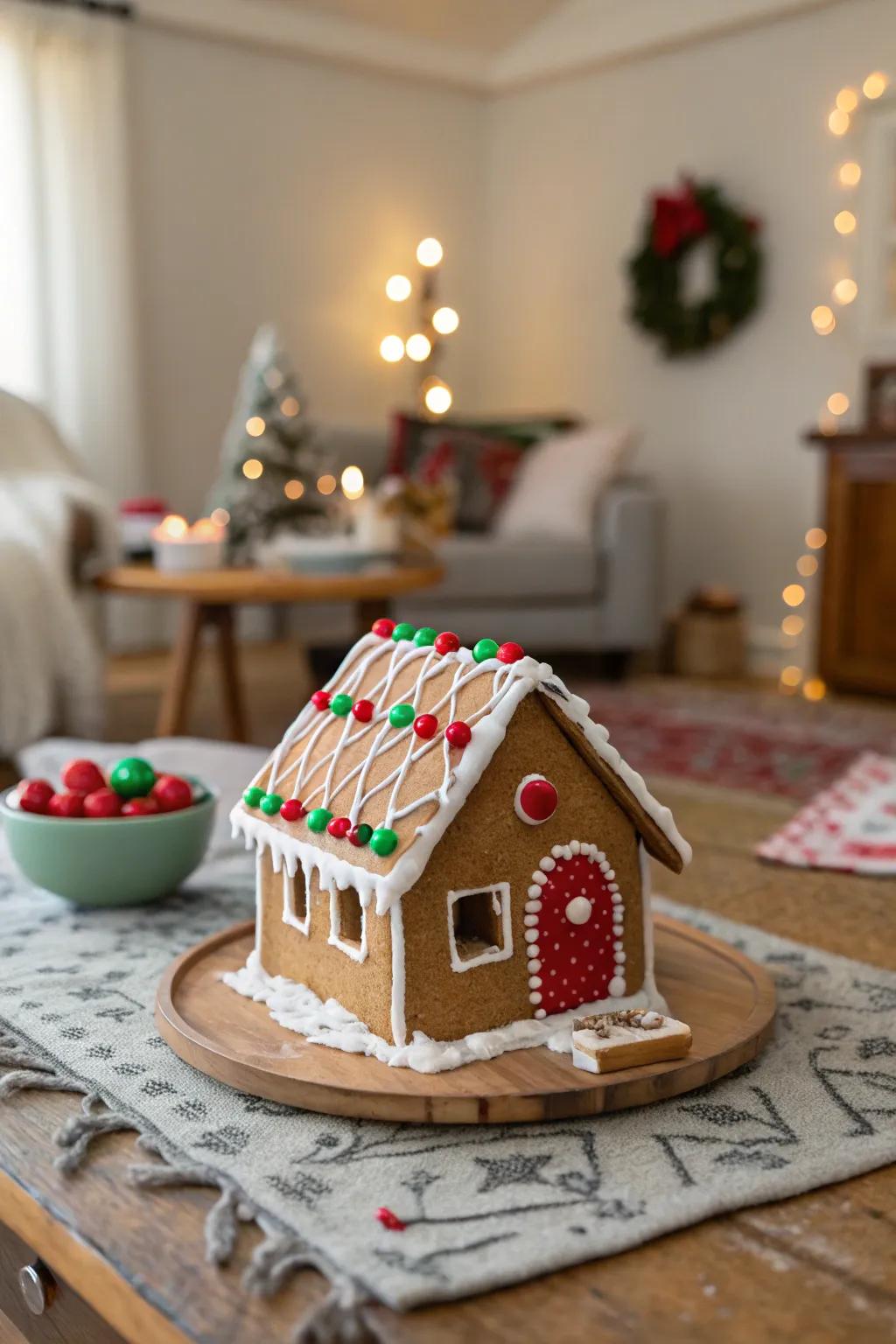 A sweet and simple gingerbread cottage for elves.