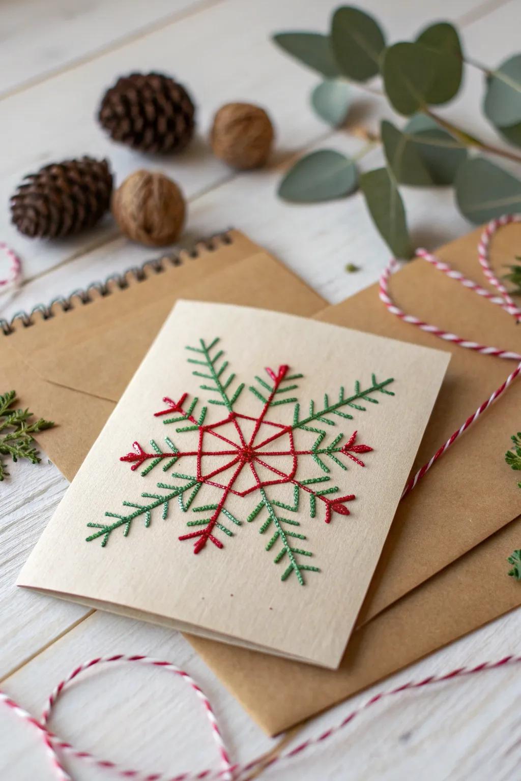 Add a cozy, personal touch to your holiday greetings with minimalist embroidered cards.