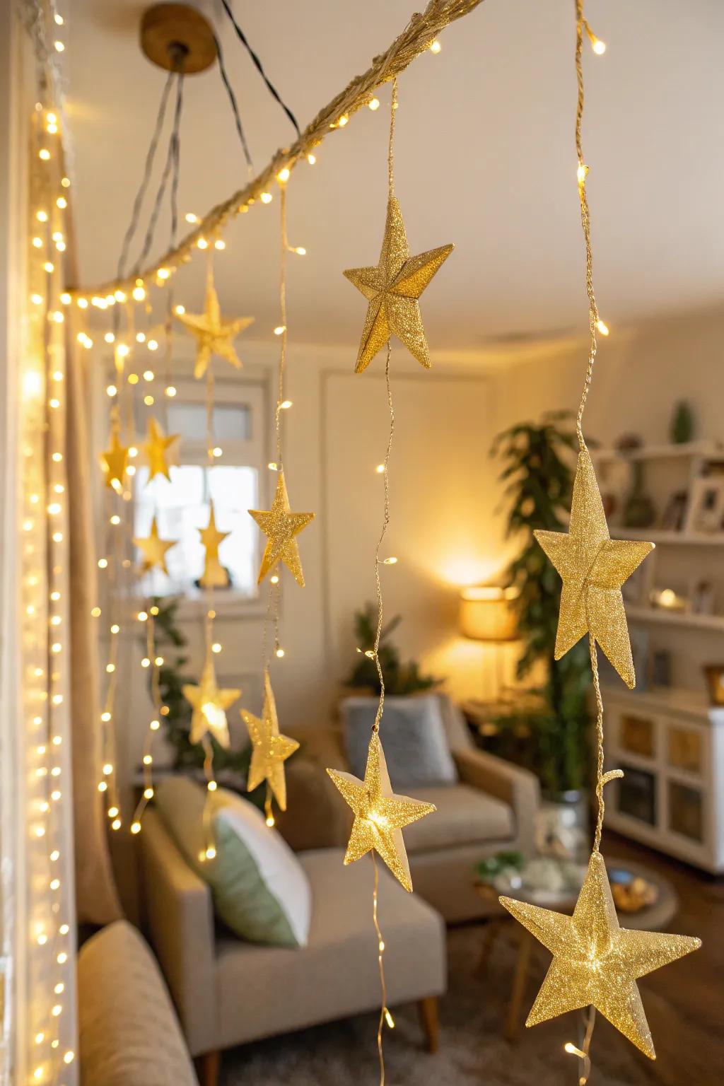 A shimmering star garland adds a celestial touch to your party decor.