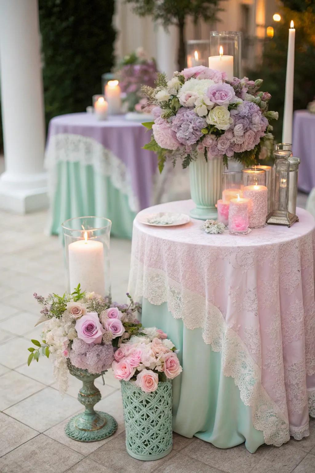 Romantic cocktail table with soft floral accents.