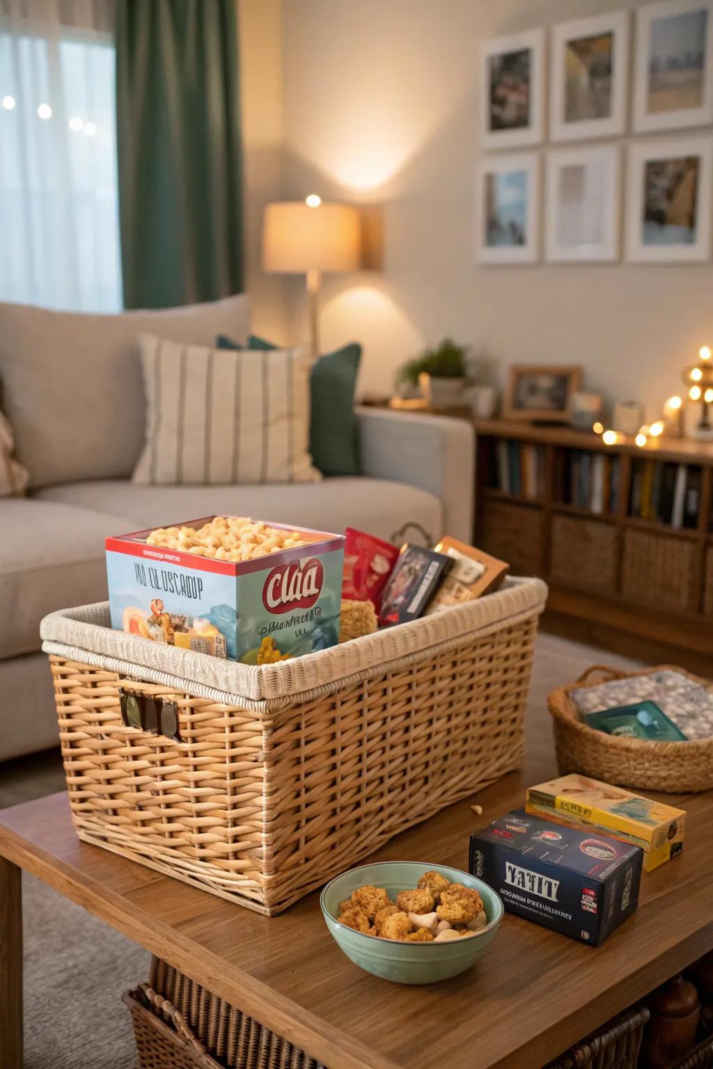 Game night essentials in a charming basket.