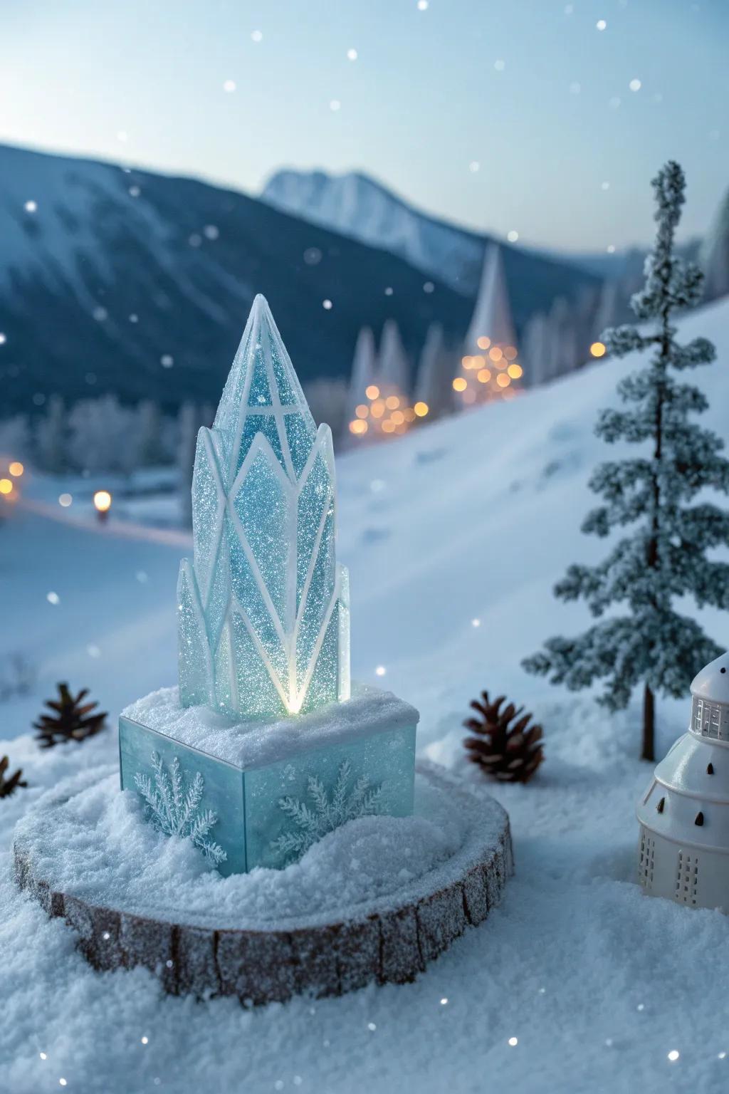 Embrace the serene beauty of a frozen tundra with this captivating ice crystal diorama.