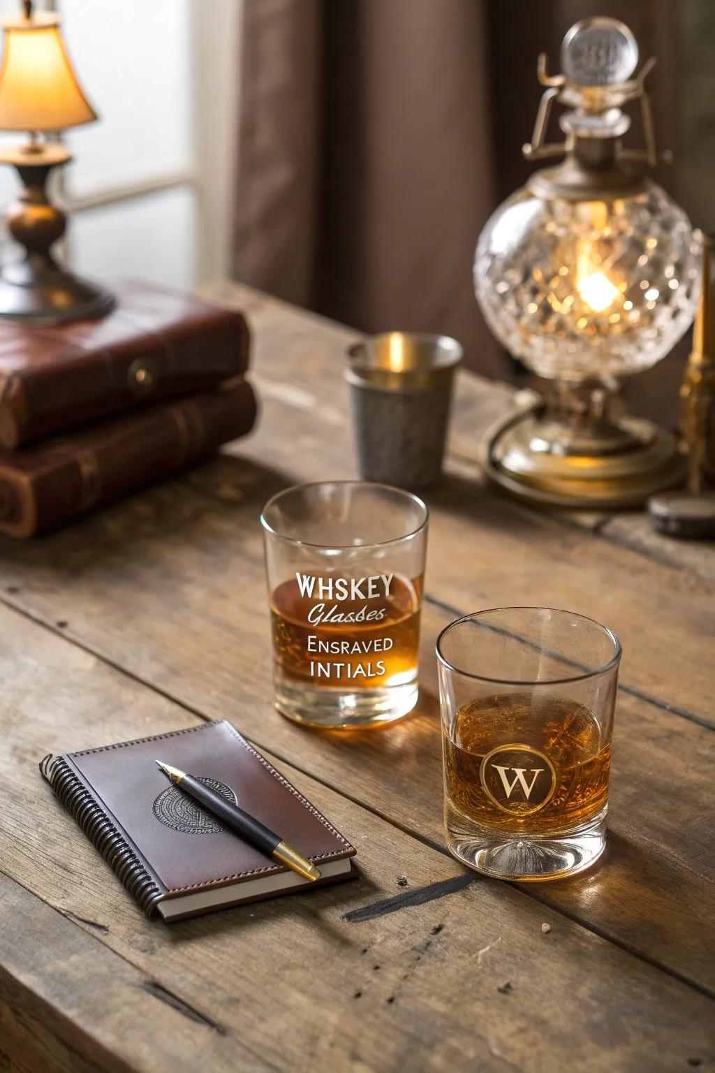 Elegant personalized whiskey glasses for a touch of class.