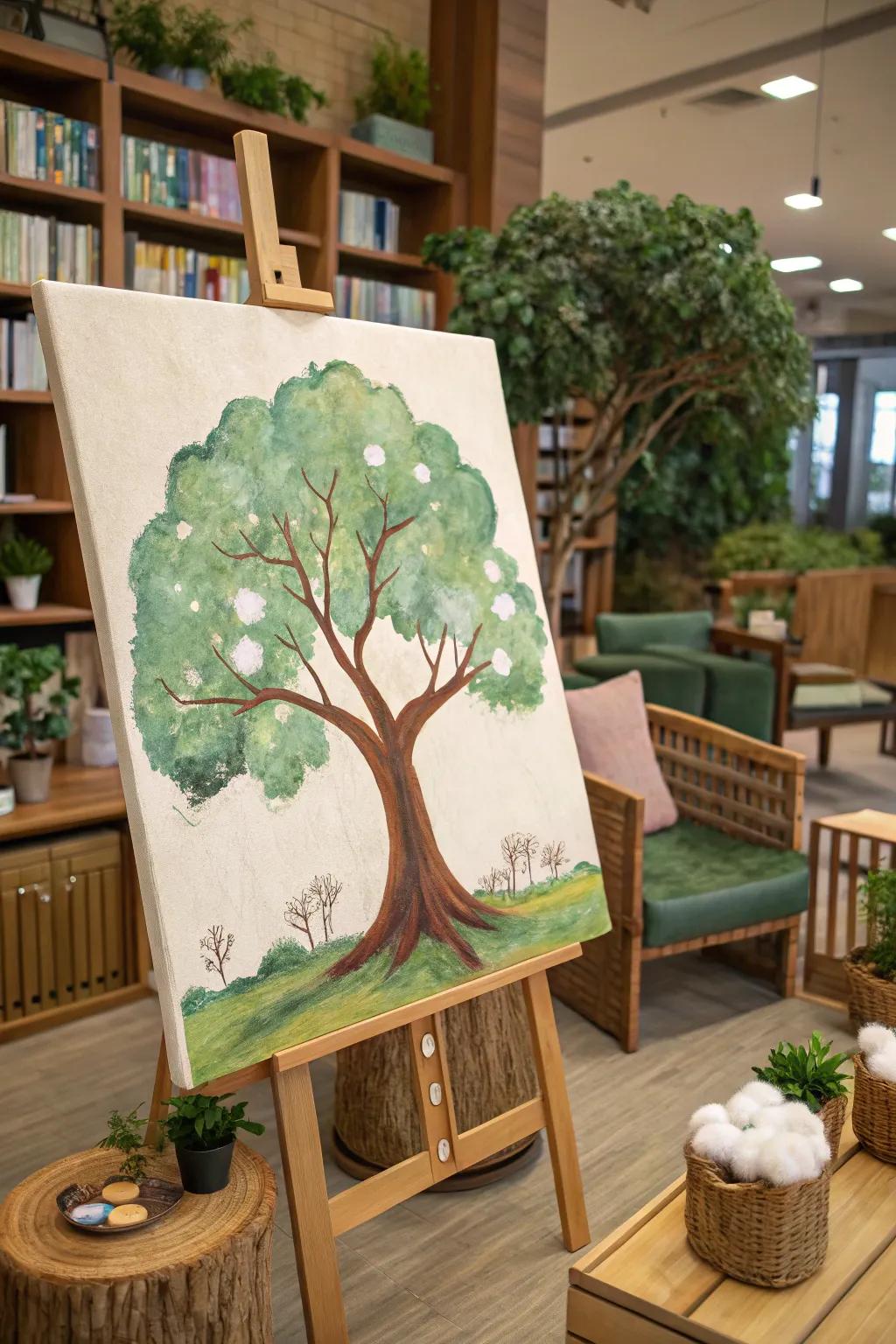 Create textured tree art with the simple cotton ball technique.