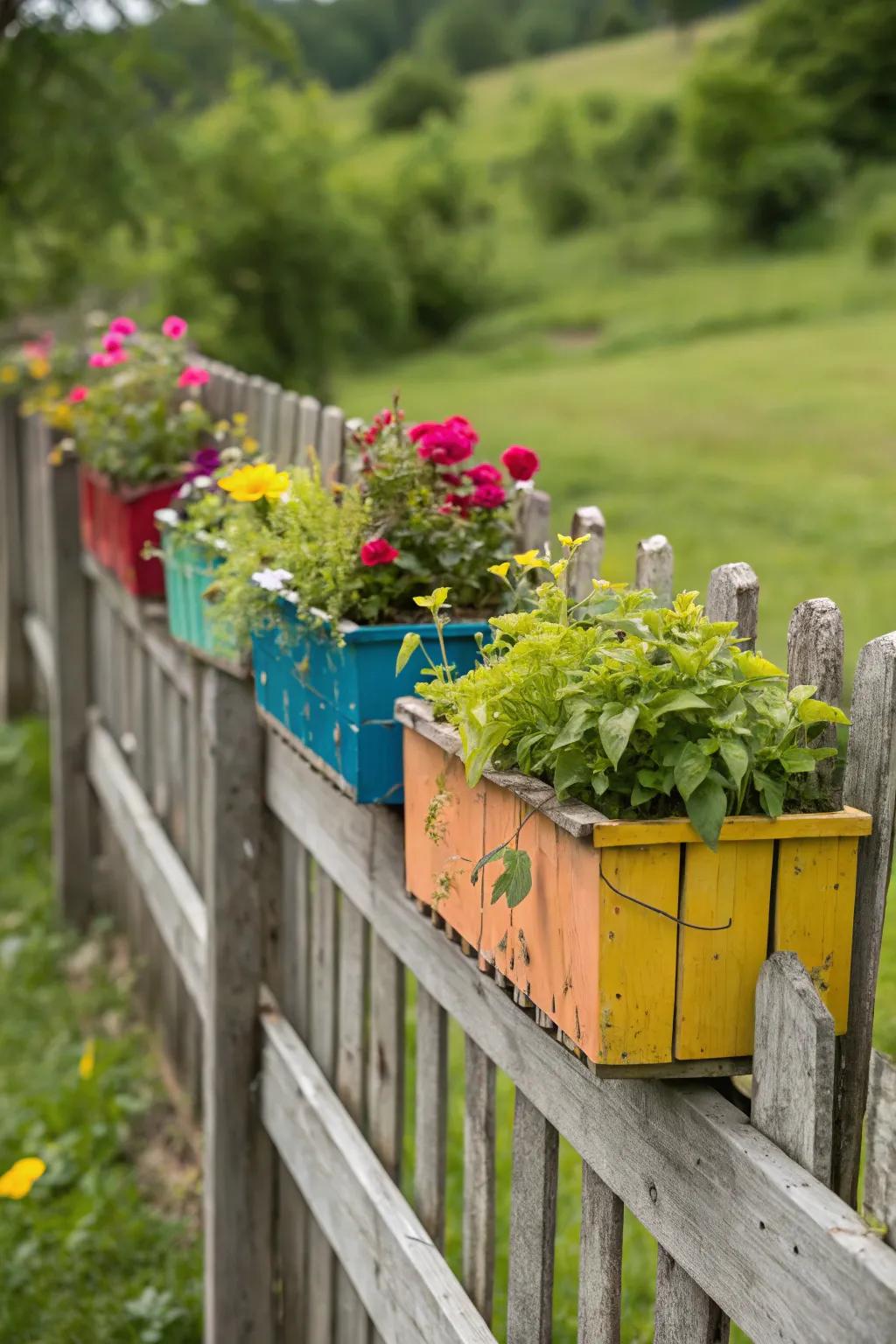 Brightly painted planters add a pop of color to your garden.