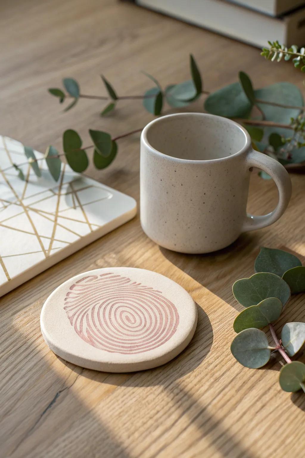 Elevate your coffee table with the artistry of fingerprint coasters, where natural elegance meets minimalist design.