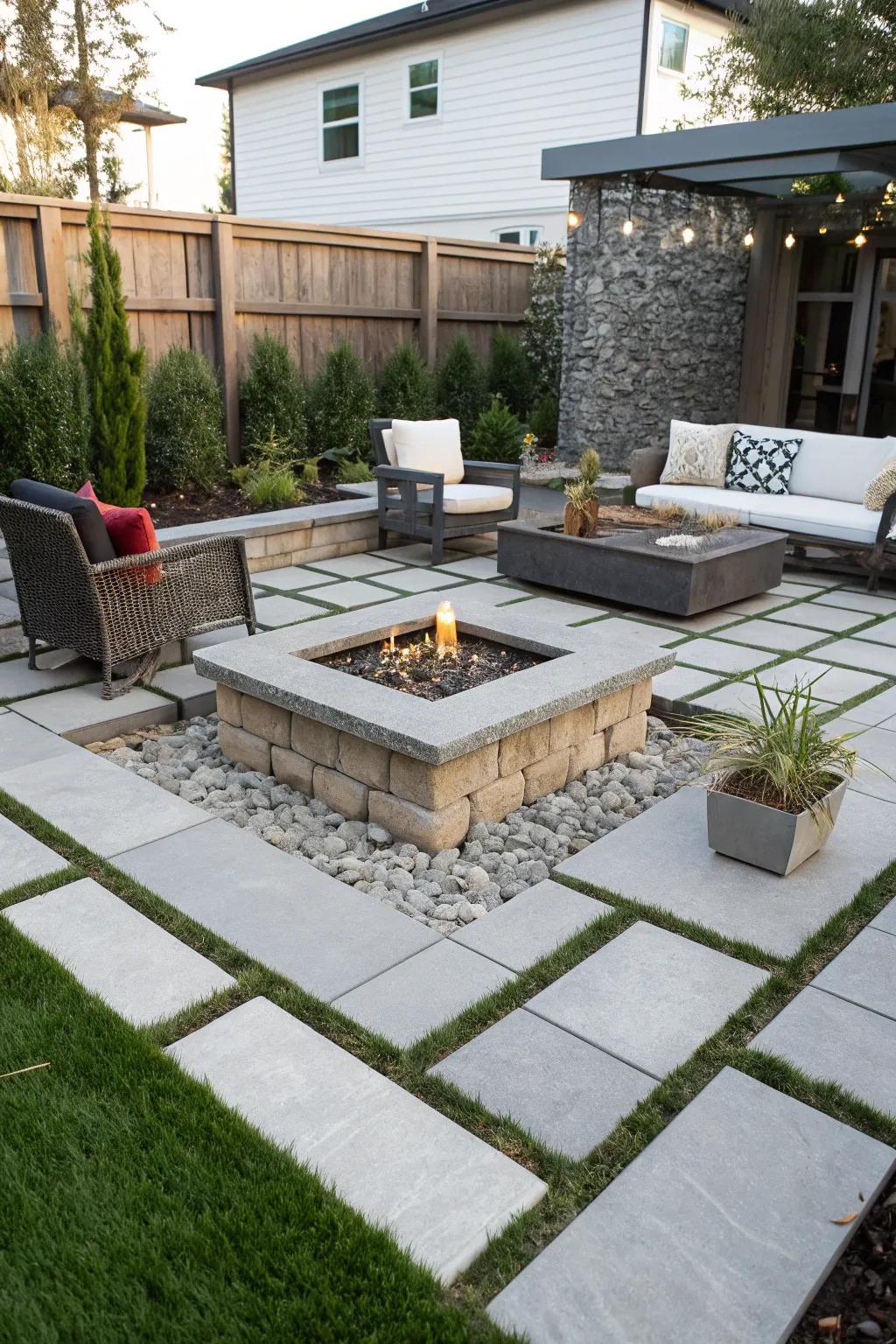 Cinder blocks bring a modern industrial vibe to your fire pit area.