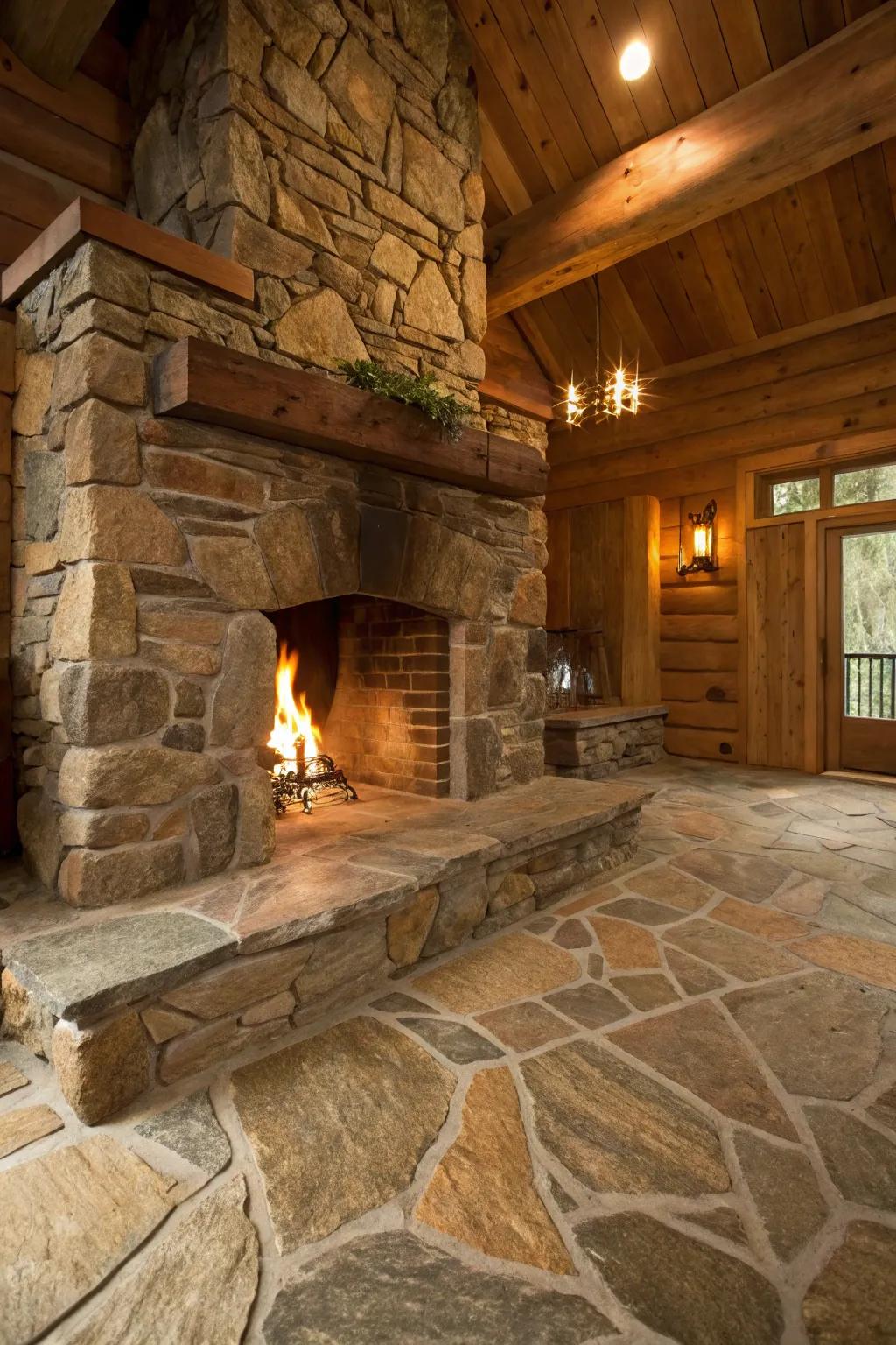 Flagstone flooring offers a rustic charm with natural elegance.