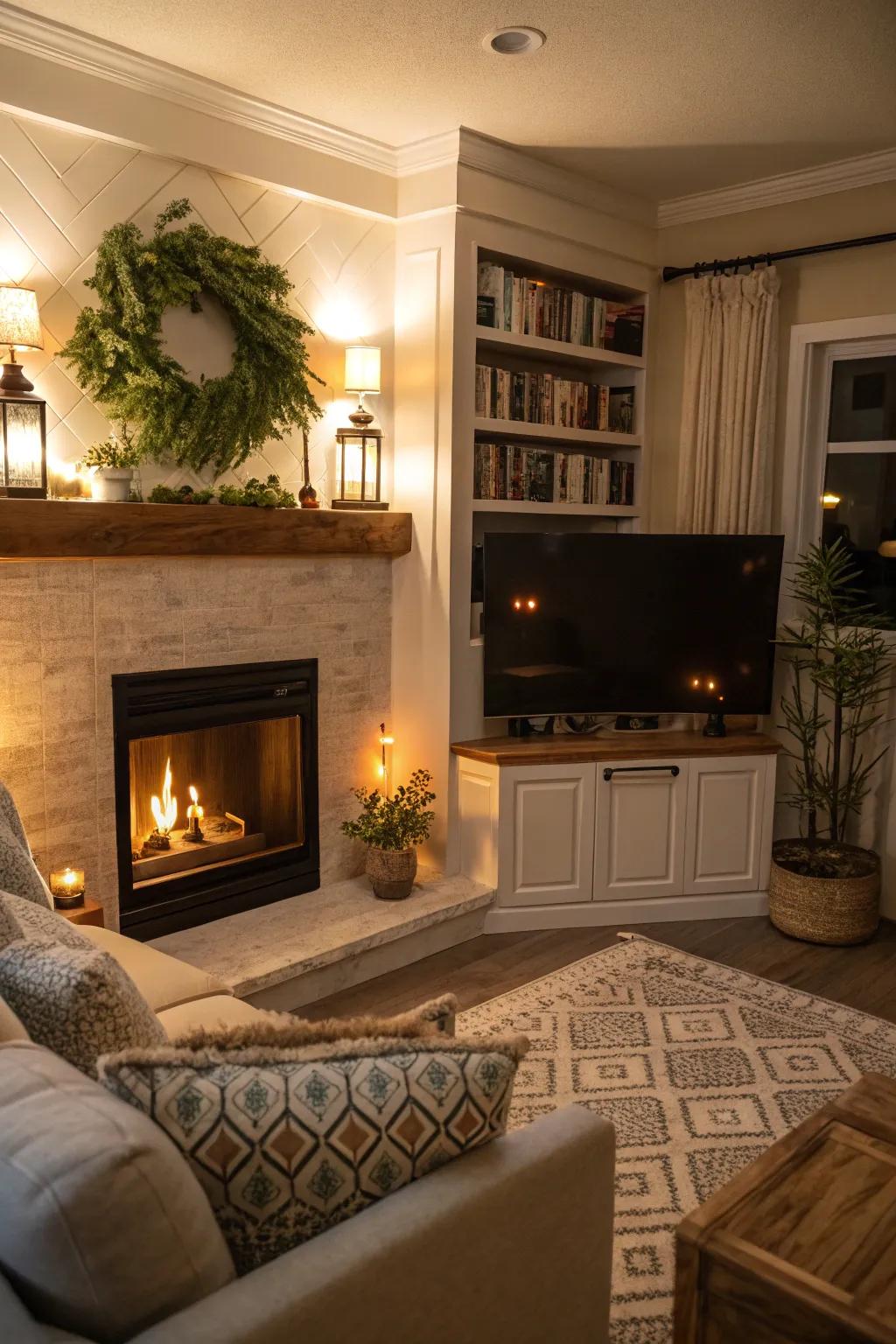 A corner nook offers a unique and cozy focal point.