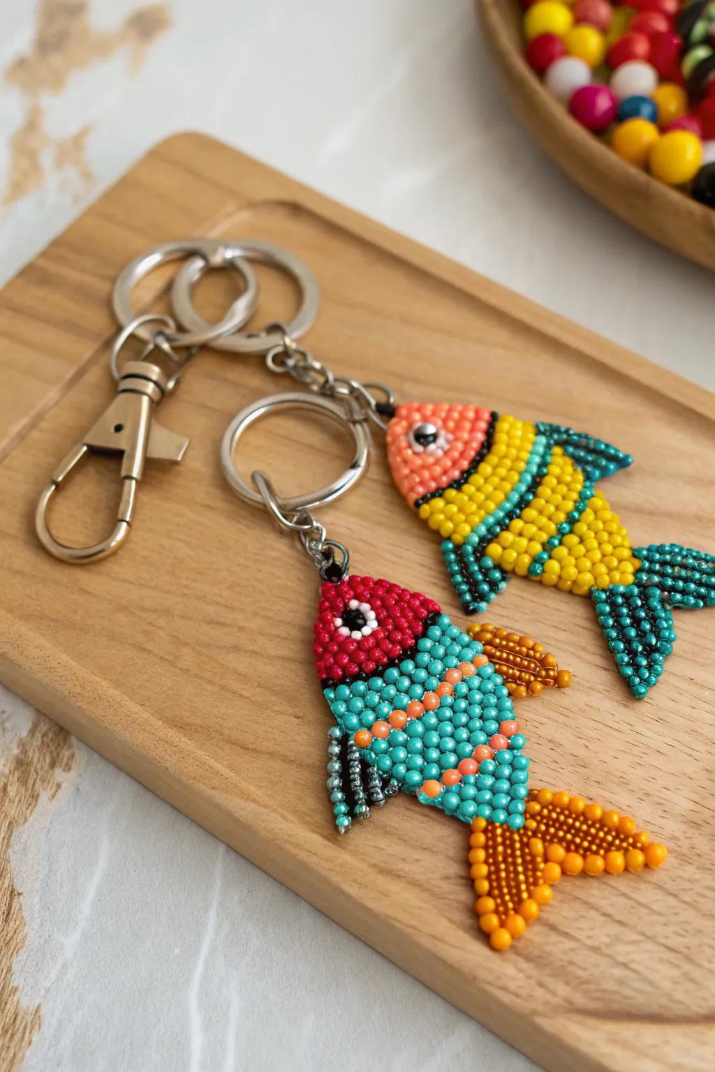 Carry a piece of creativity with beaded fish keychains.