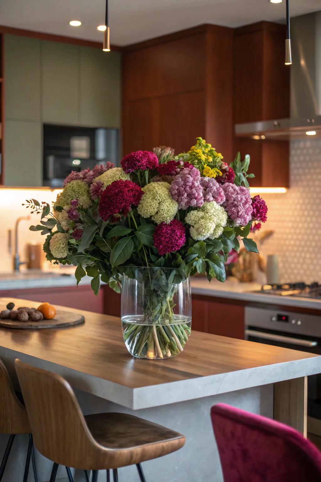 Lush floral arrangement with large blooms.