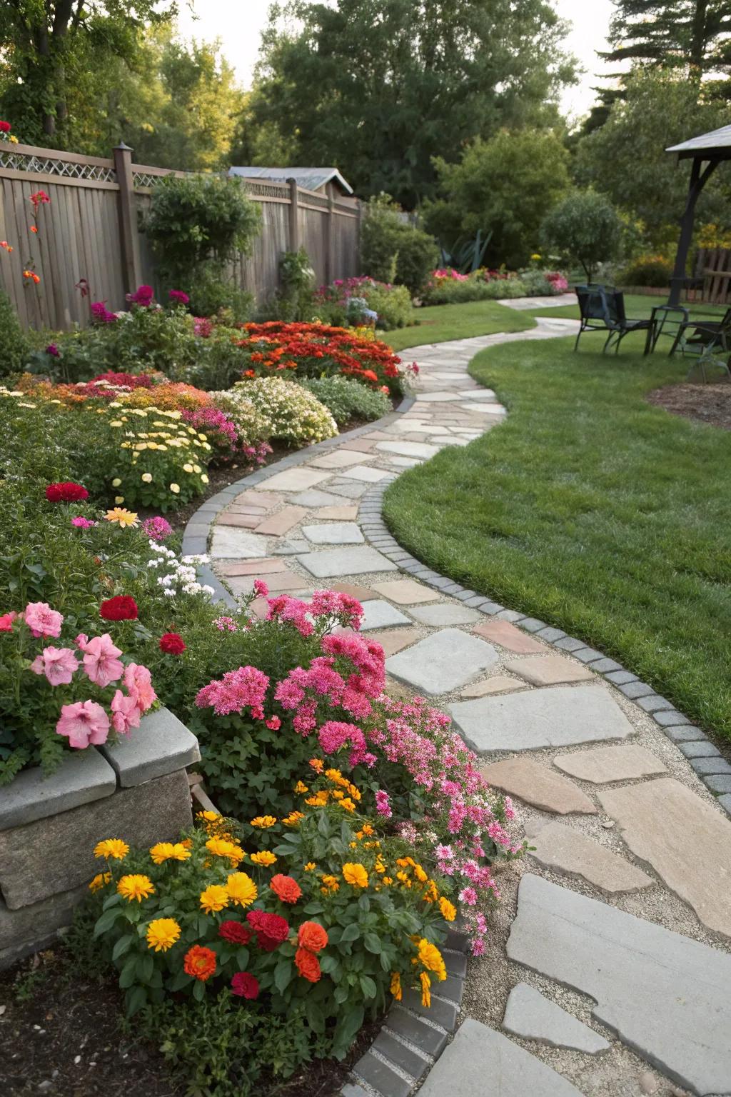 Stone pathways add texture and charm to your garden.